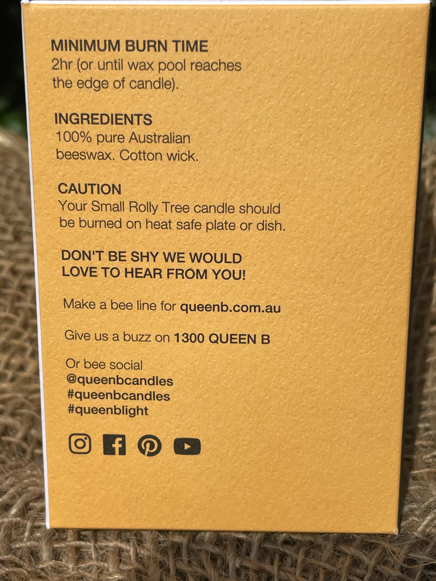 Queen B Small Rolly Tree Bee's Wax Candle
