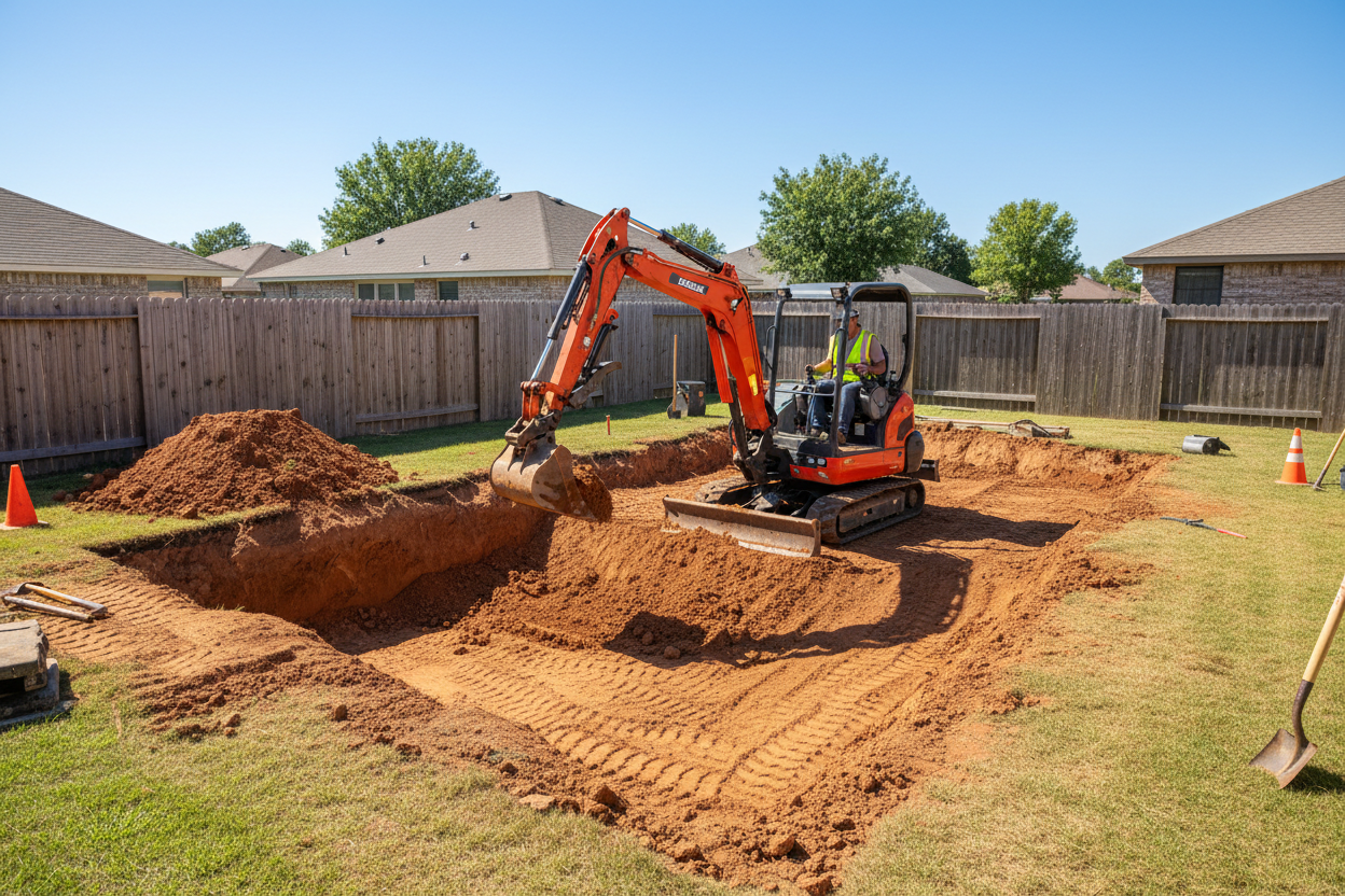 Pool excavation with a mini excavator